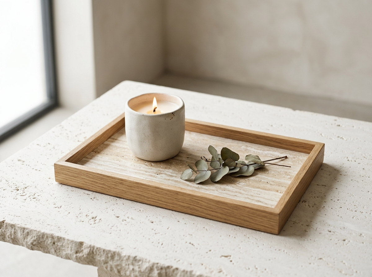 Travertine & Oak Catchall Tray - image 1